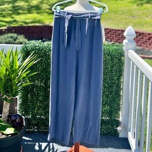 J. Jill Women’s Size 6 Autumn Sky Blue 100% Silk Wide Leg Pants | Tie Waist